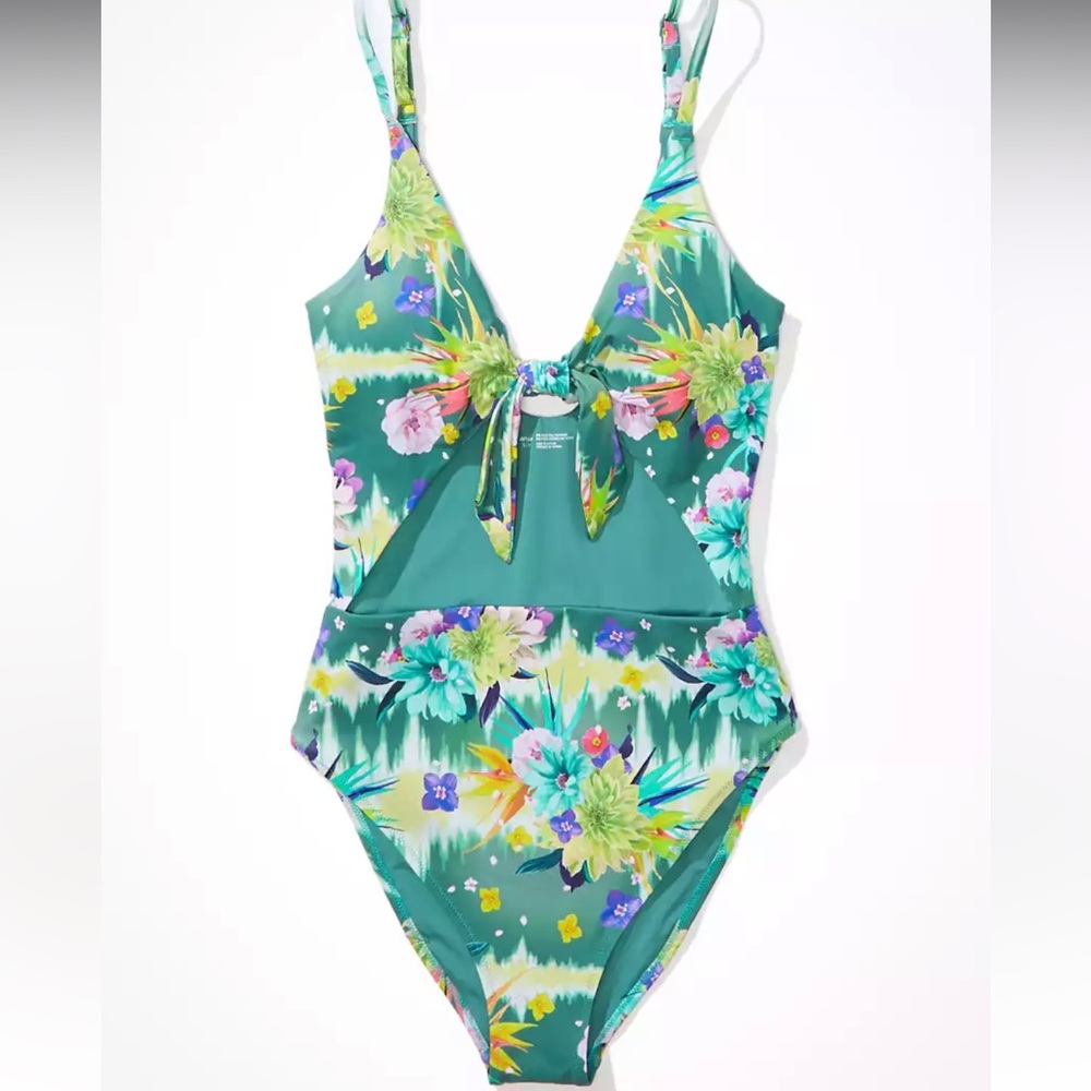 NWT American eagle x naito green floral one piece with cutout, size medium